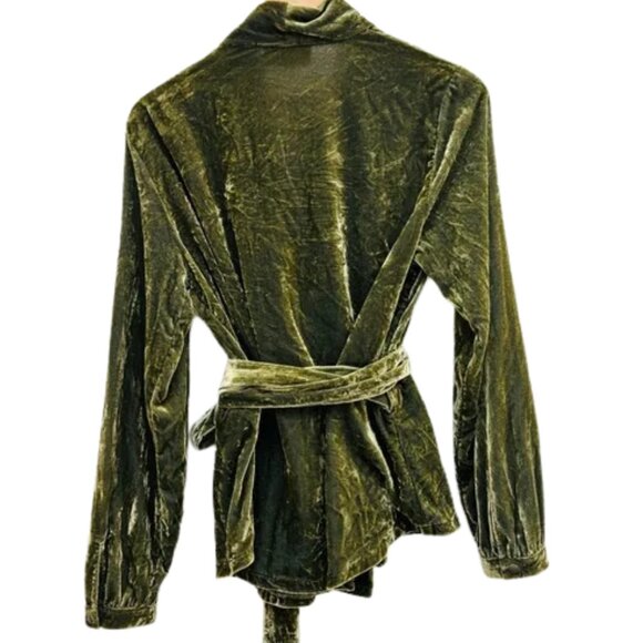 Anthropologie Olive Green Velvet Wrap Blouse - Picture 5 of 10